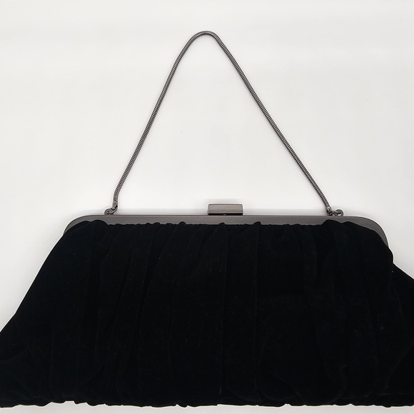 NEW MARY KAY Vintage Black Crushed Velvet Trapezoid Evening Bag Clutch - Picture 3 of 8